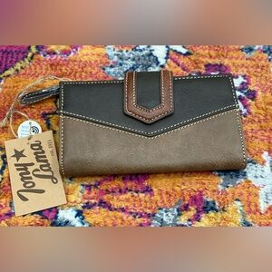 Tony Lama Brown and Black Wallet with Contrast Stitching